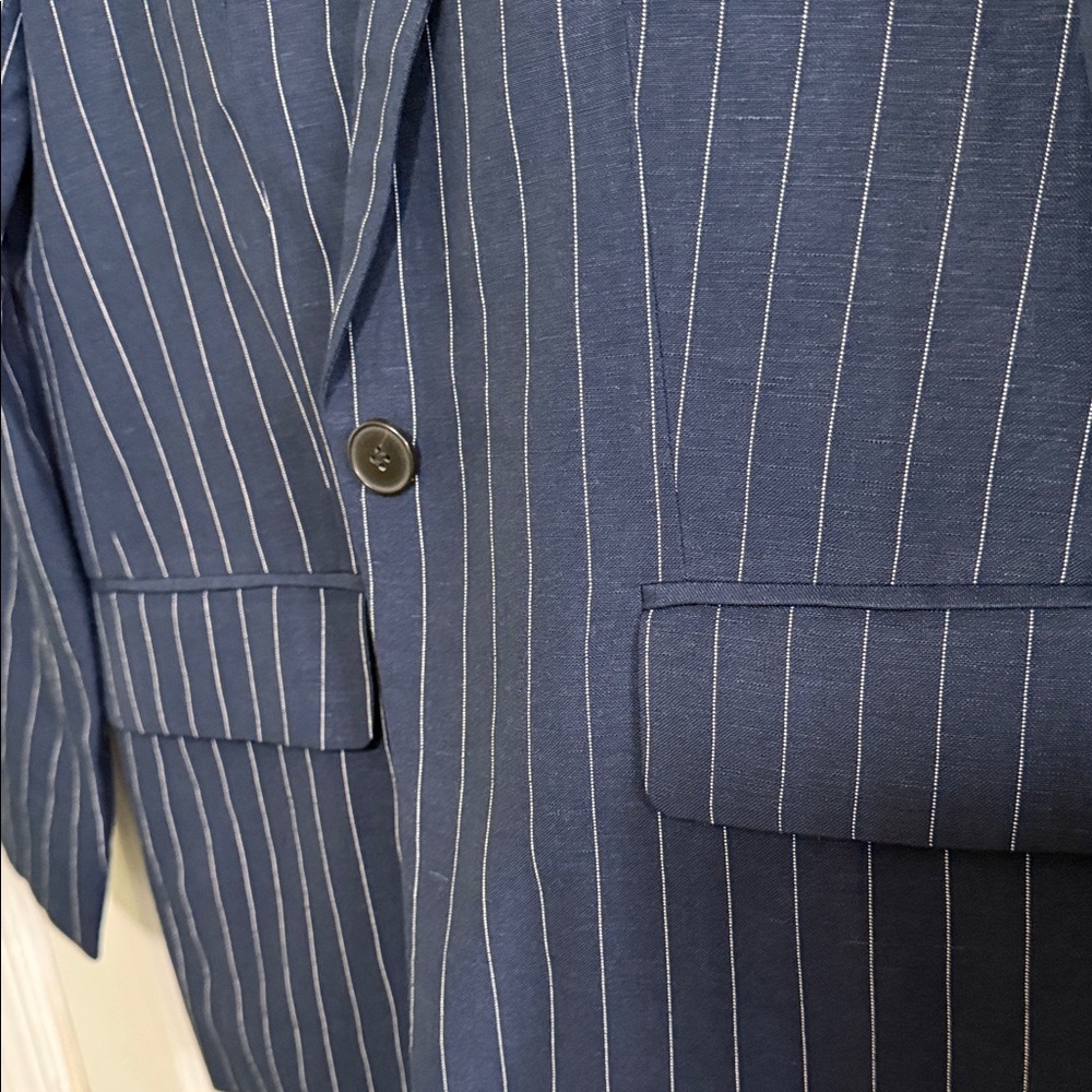 Club Monaco Dark Blue Linen Striped Blazer - Picture 4 of 5